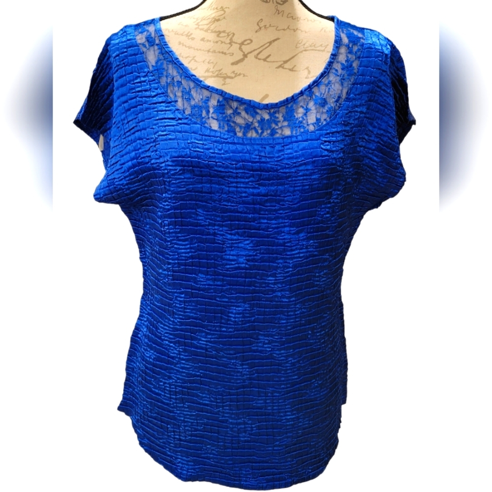 Elementz Crepe Blouse Women's Plus Size 1X Shimmery Stretch Blue